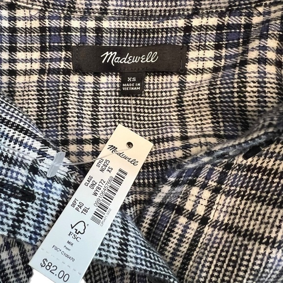 Madewell - NWT Flannel Westlake Cropped Button Down Shirt in Dubin Plaid Sz XS - Picture 9 of 10